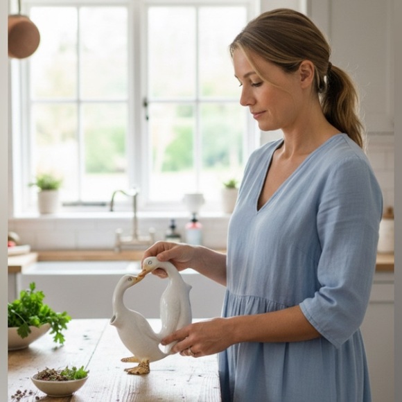 Lot Of  2 Vintage Ceramic Goose Oil Vinegar Set Legro Italy & Ceramics By Fran - Picture 1 of 11